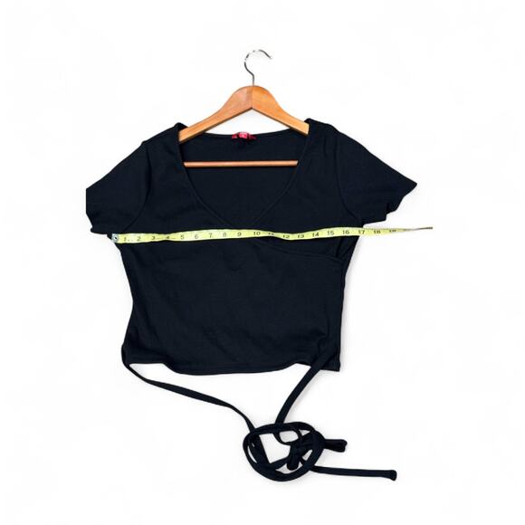 Guess Black cropped short sleeve shirt Wrap Tee ribbed Women’s XL stretch - Picture 6 of 7
